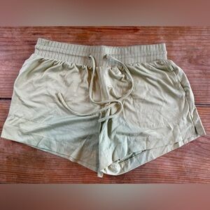 Flora Women's Soft Drawstring Waist Solid Green Lounge Sleep Shorts Size Medium